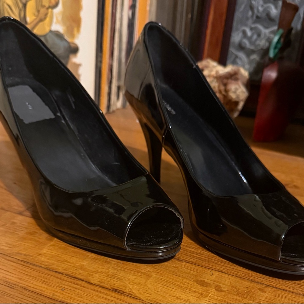 Dress Barn Glossy Black Peep-Toe Heels